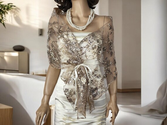 Gold Champagne Wrap Shawl Gold Shoulder Wrap Gold Shawl Gold Lace Shawl Gold Cocktail Dress Cover Up Gold Hands Free Shawl Etsy