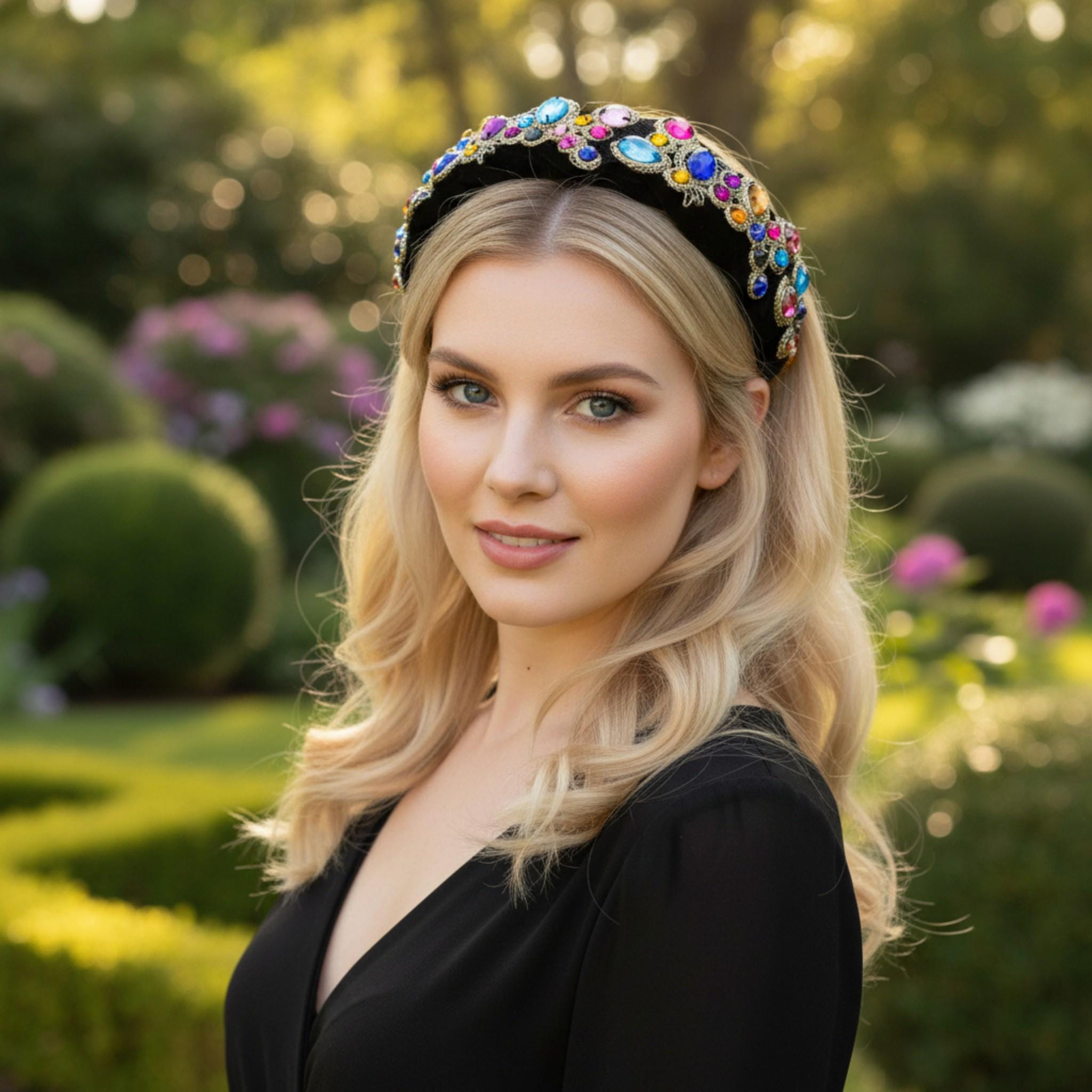 Handmade Black Padded Beaded Headband: Embroidered  display picture 3