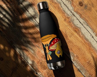 Lofi Aesthetic Water Bottle, Mushroom Gamer Desk Accessories, Chillhop Stainless Steel Tumbler, Goblincore Insulated Flask, Music Lover Gift