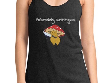 Unhinged Mushroom Shirt, Cute but Feral Goblincore Tank Top, Chaotic Good Meme Apparel, Dark Cottagecore Knife Aesthetic Racerback Tank