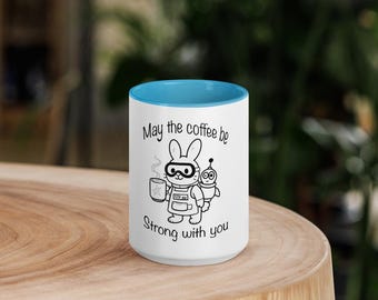 unny Space Bunny Coffee Mug, Sci Fi Parody Gift, May The Coffee Be Strong With You, Astronaut Rabbit Tea Cup, Galaxy Aesthetic Office Mug