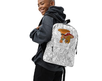 Color Your Own Backpack, DIY Mushroom Bag, Trippy Line Art Bookbag, Interactive Goblincore Backpack, Fun Craft Gift for Artists