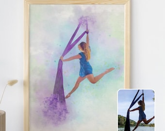 Custom Aerialist Portrait from Photo, Personalized Aerial Art, Gift for Aerialist Watercolor Art