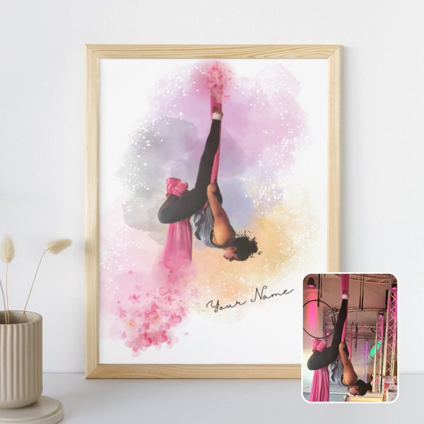 Custom Artist Digital Portrait - Pole Dance, Lyra and Aerial Silks Watercolor art from photo - Digital download