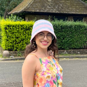 Velvet Crochet Bucket Hat - Pink and Blue