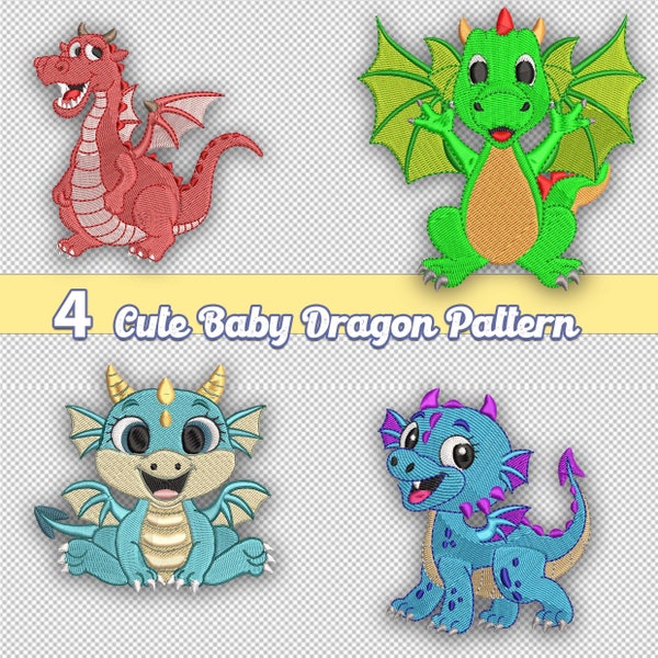 Machine Embroidery Digital Design Cute adorable Baby Dragons pattern for shirt bag jacket or hat