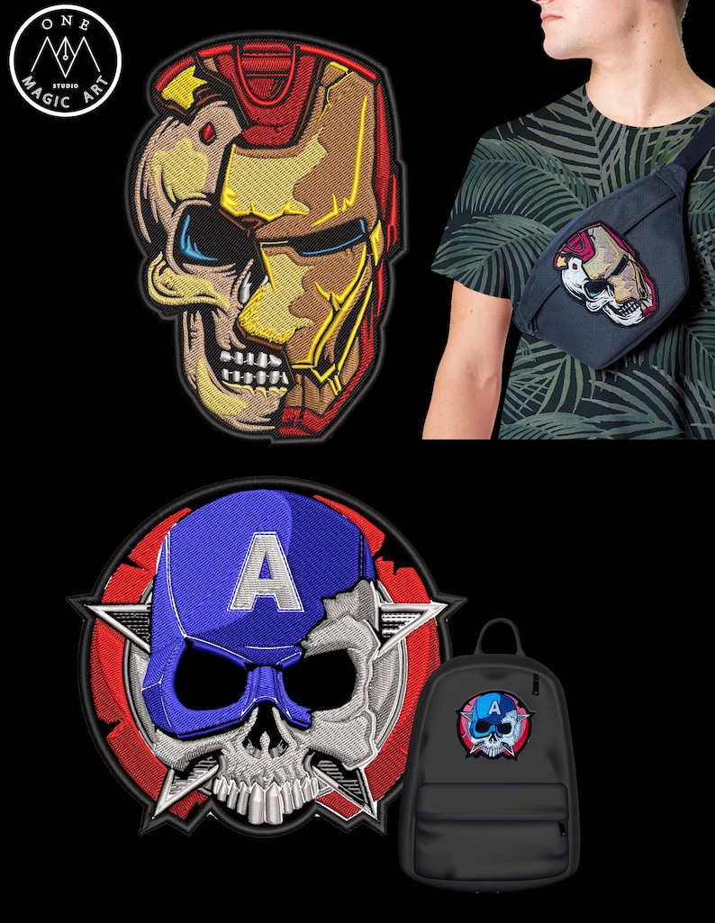 2 Individual Machine Embroidery Digital Design Super Hero Skull Head ...