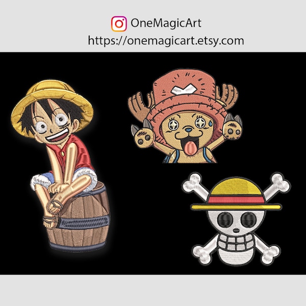 Conception numérique de broderie machine une pièce dessin animé anime pour chemise sac veste chapeau ou patch