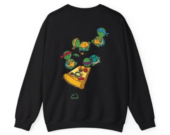 Unisex Crewneck Sweatshirt ninja Turtle cartoon design, for him gift, cute adorable turtle with pizza