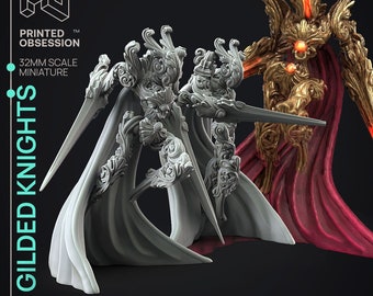 Gilded Knights | Flesh Of Gold | 32mm Scale | Printed Obsession | 3D printed miniature