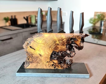 Magnetic knife block mulberry root