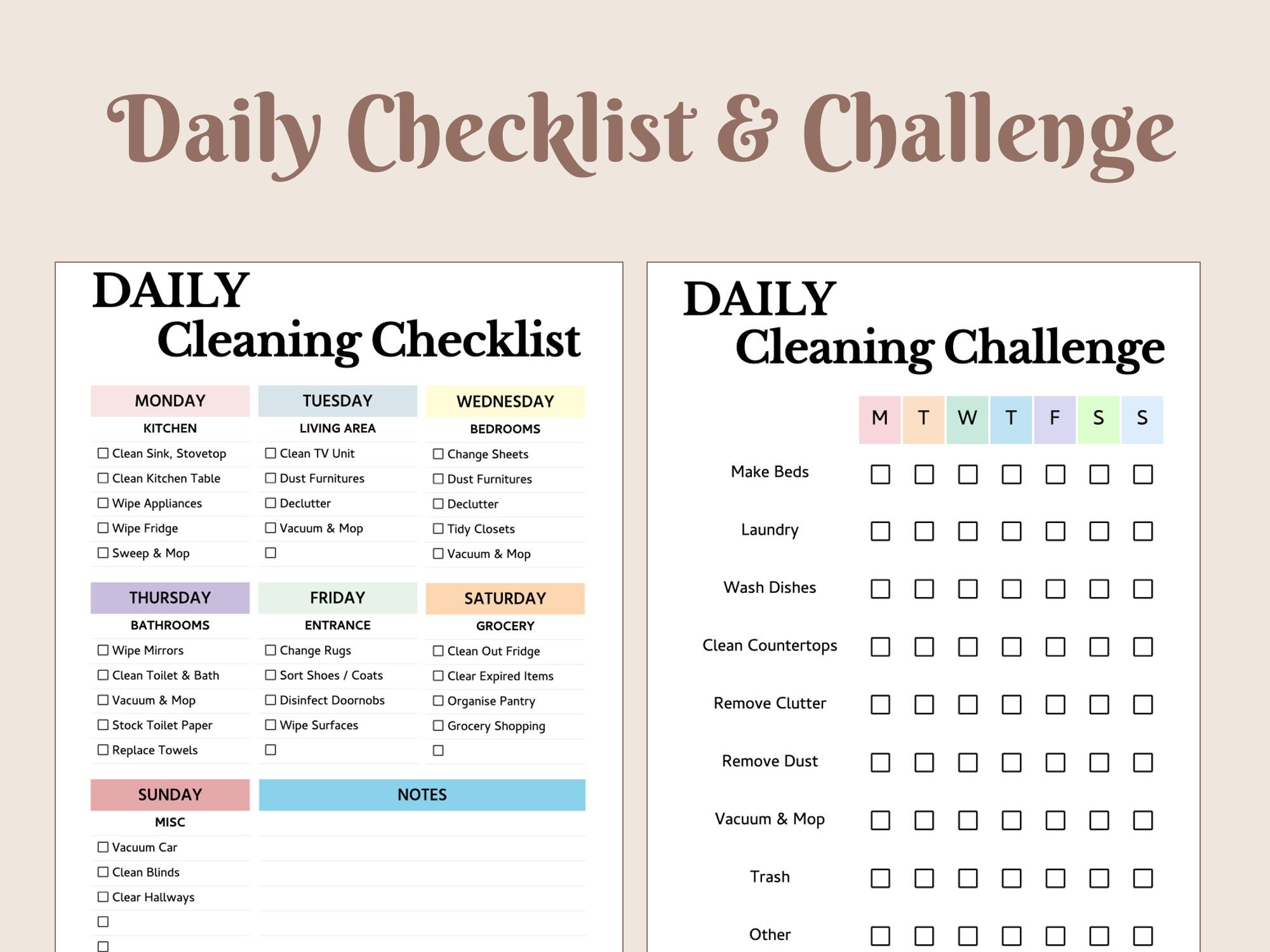 Editable House Cleaning Schedule Checklist, Daily Weekly Monthly Chore ...