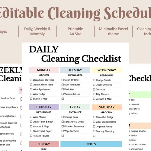 Weekly Cleaning Schedule Chore List Cleaning Checklist Etsy