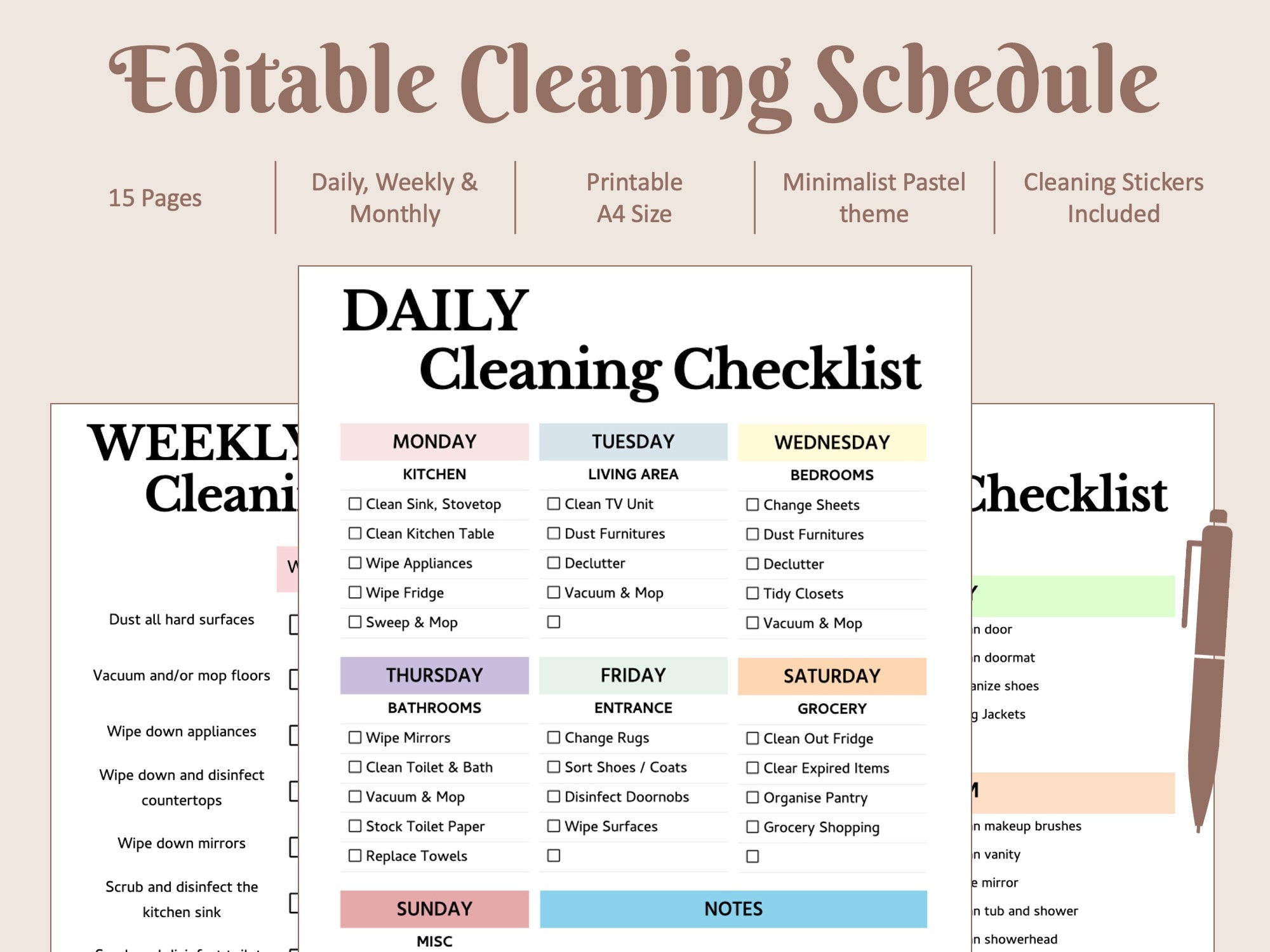 Editable House Cleaning Schedule Checklist, Daily Weekly Monthly Chore ...