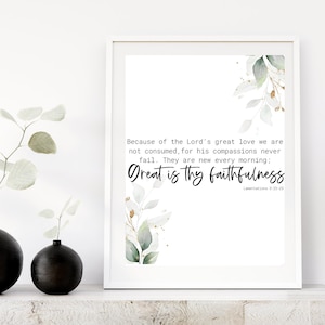 Lamentations 3:22-23 Bible Verse Wall Art | Scripture Wall Art | Bible Quote Print | Christian Wall Decor | Great is thy faithfulness