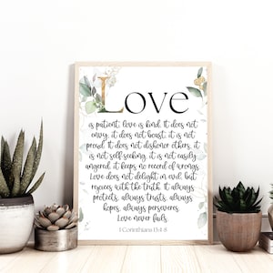 1  Corinthians 13:4-8 Bible Verse Wall Art | Scripture Wall Art | Bible Quote Print | Christian Wall Decor | Love is patient, Love is kind