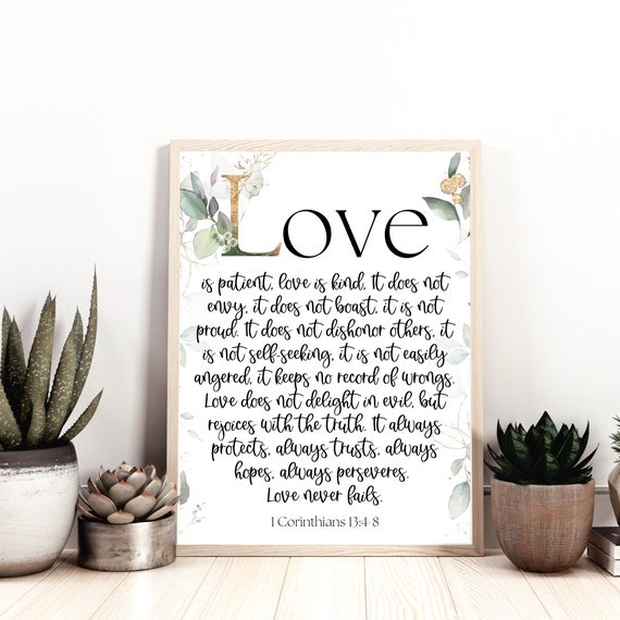 1 Corinthians 13:4-8 Bible Verse Wall Art Scripture Wall Art | Etsy