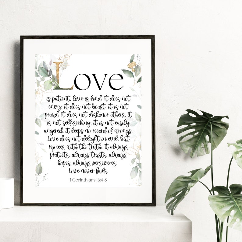 1 Corinthians 13:4-8 Bible Verse Wall Art | Scripture Wall Art | Bible ...
