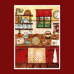 Tarte aux pommes - Affiche Printemps A4, Carte postale A5, A6 - Décoration maison - Impression Aquarelle