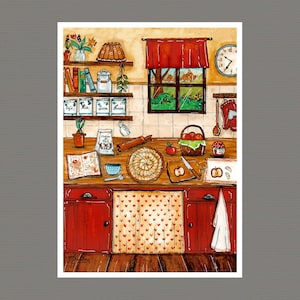 Apfelkuchen – Frühlingsposter A4, Postkarte A5, A6 – Wohndekoration – Aquarelldruck