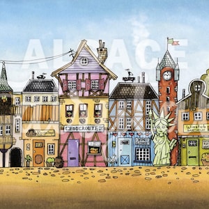 Illustration de Colmar - Affiche Alsace A4, Carte postale A5, A6 - Décoration maison - Impression illustration