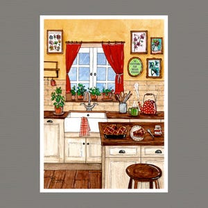 Tarte Linz - Affiche cuisine Printemps A4, Carte postale A5, A6 - Décoration maison - Impression Aquarelle