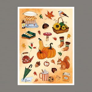 Cozy Autumn - Vintage Poster A4, Postcard A6, A5 - Home Decor - Watercolor Print