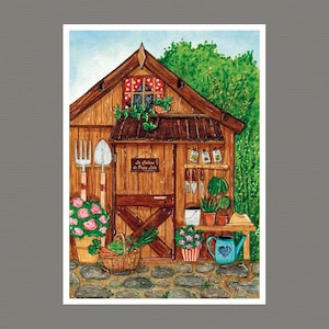 La cabane de jardin de mon grand-père - Affiche Printemps A4, Carte postale A5, A6 - Décoration maison - Impression Aquarelle