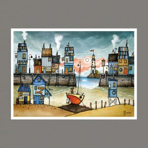 Bord de mer - Affiche été A4, Carte postale A5, A6 - Décoration maison - Impression illustration