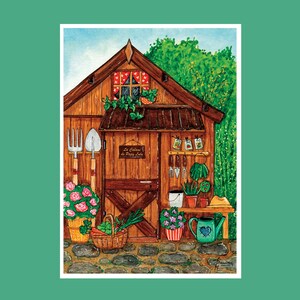 Galpão de Jardim do Meu Avô - Pôster de Primavera A4, Cartão Postal A5, A6 - Decoração de Casa - Impressão em Aquarela