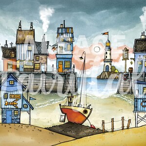 Bord de mer - Affiche été A4, Carte postale A5, A6 - Décoration maison - Impression illustration