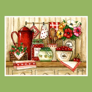 Cuisine du printemps - Affiche vintage A4, Carte postale A5, A6 - Décoration maison Cosy - Impression Aquarelle