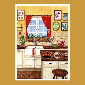 Tarte Linz - Affiche cuisine Printemps A4, Carte postale A5, A6 - Décoration maison - Impression Aquarelle