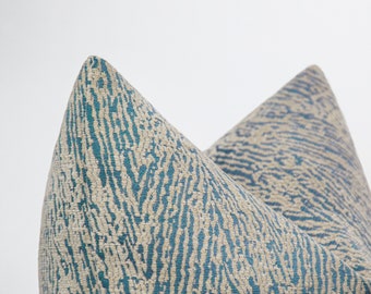 Beige & Blue Pillow Cover, Schumacher Design Cushion Case, Beige Zebra Pattern Throw Pillow, Beige Blue Textured Euro Sham, Custom Size