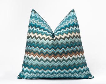 Teal Chevron Pillow Cover, Modern Zigzag Print, All Sizes