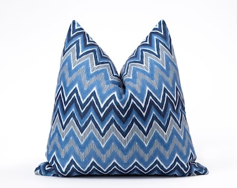 Navy Blue Chevron Woven Pillow Cover, Modern Lumbar Cushion 12x20