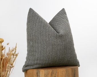 Anthracite Textured Woven Pillow Cover, Charcoal Euro Sham, Custom Size