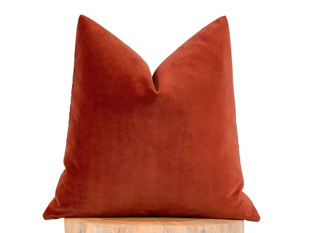Rust Red Velvet Pillow Cover, Rust Red Solid Cushion Cover, Rust Velvet ...