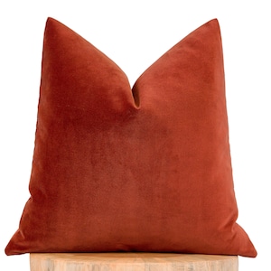 Rust Red Velvet Pillow Cover, Rust Red Solid Cushion Cover, Rust Velvet Euro Sham, Brick Red Pillow Cover, Cotton Velvet Fabric, Custom Size