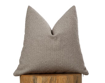 Beige Boucle Pillow Cover, Taupe Neutral Euro Sham, Boho Cushion