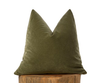 Olive Green Velvet Pillow Cover, Elegant Cotton Cushion Case, Custom Size