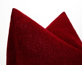 Wine Red Woven Pillow Cover, Red Textured Cushion Cover, Wine Red Euro Sham, Christmas Decor Throw Pillow, Ruby Red Pillow Sofa, Custom Size