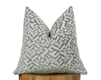 Gray Geometric Velvet Pillow Cover, Woven Jacquard Euro Sham, Custom Size