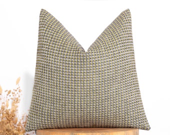 Textured Checkered Throw Pillow Cover, Gray & Yellow, Custom Size