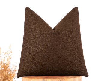 Dark Brown Boucle Pillow Cover, Super Soft Dark Brown Boucle Pillow Case, Puffy Textured Boucle Pillow, Brown Euro Sham Cover, Custom Size