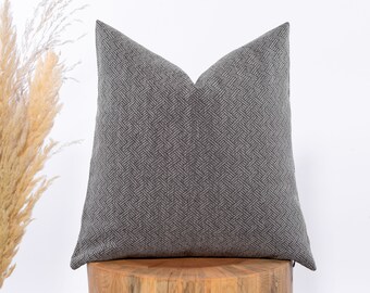 Gray Herringbone Pillow Cover, Gray Black Textured Euro Sham, Gray Geometric Decor Cushion Cover, Gray Decorative Throw Pillow, Custom Size