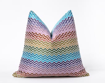 Rainbow Chevron Pillow Cover, Colorful Euro Sham, Chevron Throw Pillow, Zigzag Woven Textured Fabric, Luxury Designer Pillow, All Sizes