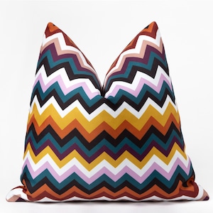 Colourful Chevron Pillow Cover, Rainbow Throw Pillow, Zigzag Design Euro Sham, Luxury Cushion Cover, Rainbow Geometric Cushion, Custom Size