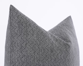 Gray Herringbone Pillow Cover, Gray Black Textured Euro Sham, Gray Geometric Decor Cushion Cover, Gray Decorative Throw Pillow, Custom Size