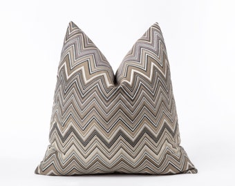 Taupe Chevron Pillow Cover, Taupe Beige Euro Sham Cover, Woven Textured Fabric, Designer Throw Pillow, All Sizes